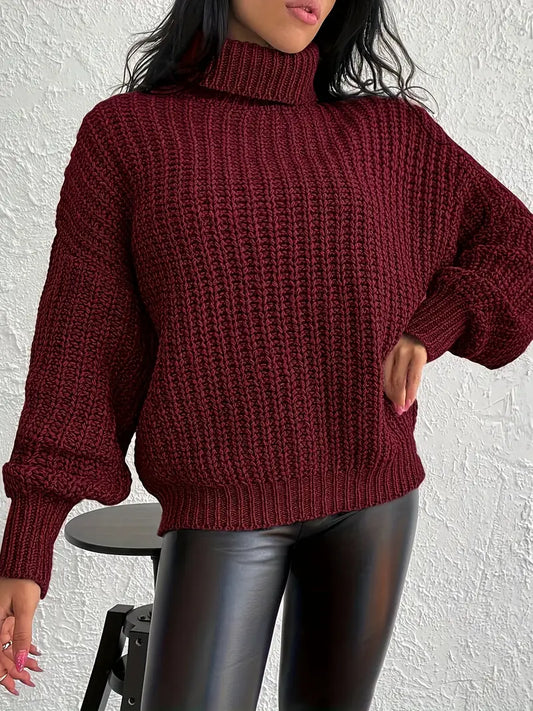 Cozy Mood Knit – Maglia Bordeaux a Collo Alto