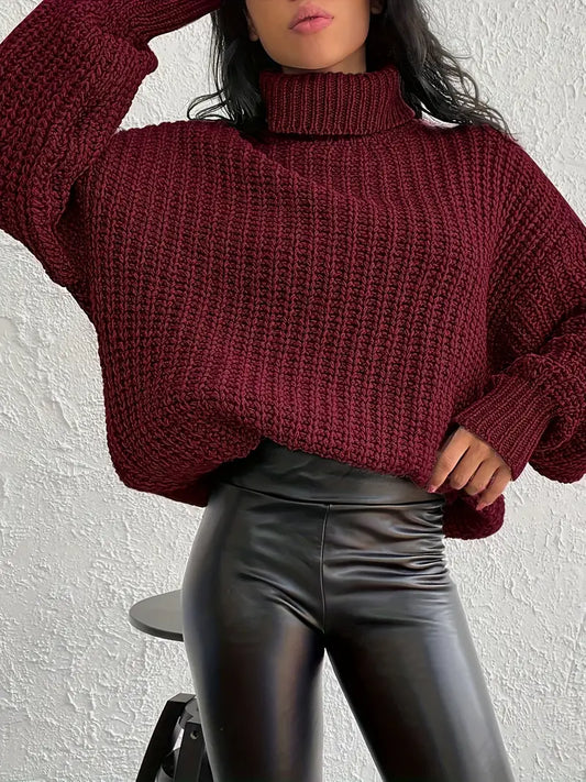 Cozy Mood Knit – Maglia Bordeaux a Collo Alto